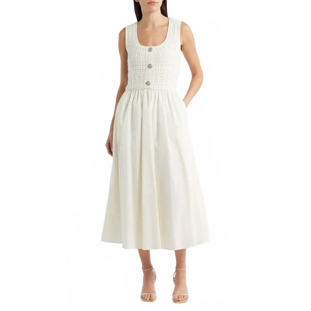 NEW ZOE AND CLAIRE sleeveless crochet twofer dress in ivory